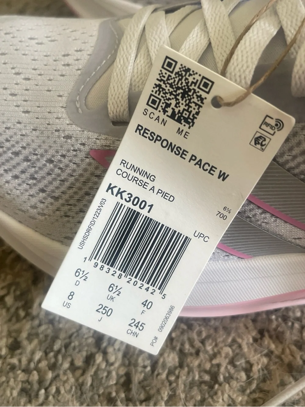 Adidas Response Pace W Women's Running Shoes - Light Gray with Pink Accents W 8